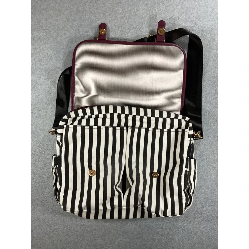 LOVEVOOK Laptop Messenger Bag Burgundy Black White Striped Satchel Briefcase